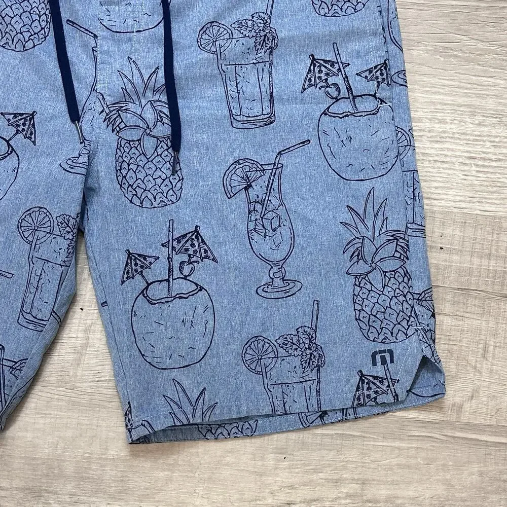 Travis Mathew AOP Cocktail Party Pineapple Swim Shorts Size 32 Blue